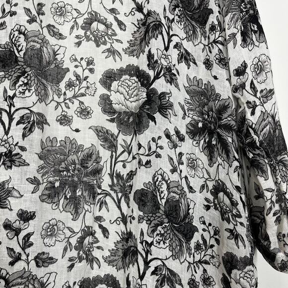 FLAX Black White Floral Linen Lightweight Jacket Sz L Drip Waterfall Front /Tie - Picture 9 of 11